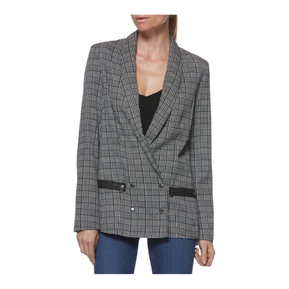 PAIGE  Karissa Houndstooth Black and White Plaid Blazer - Picture 1 of 7